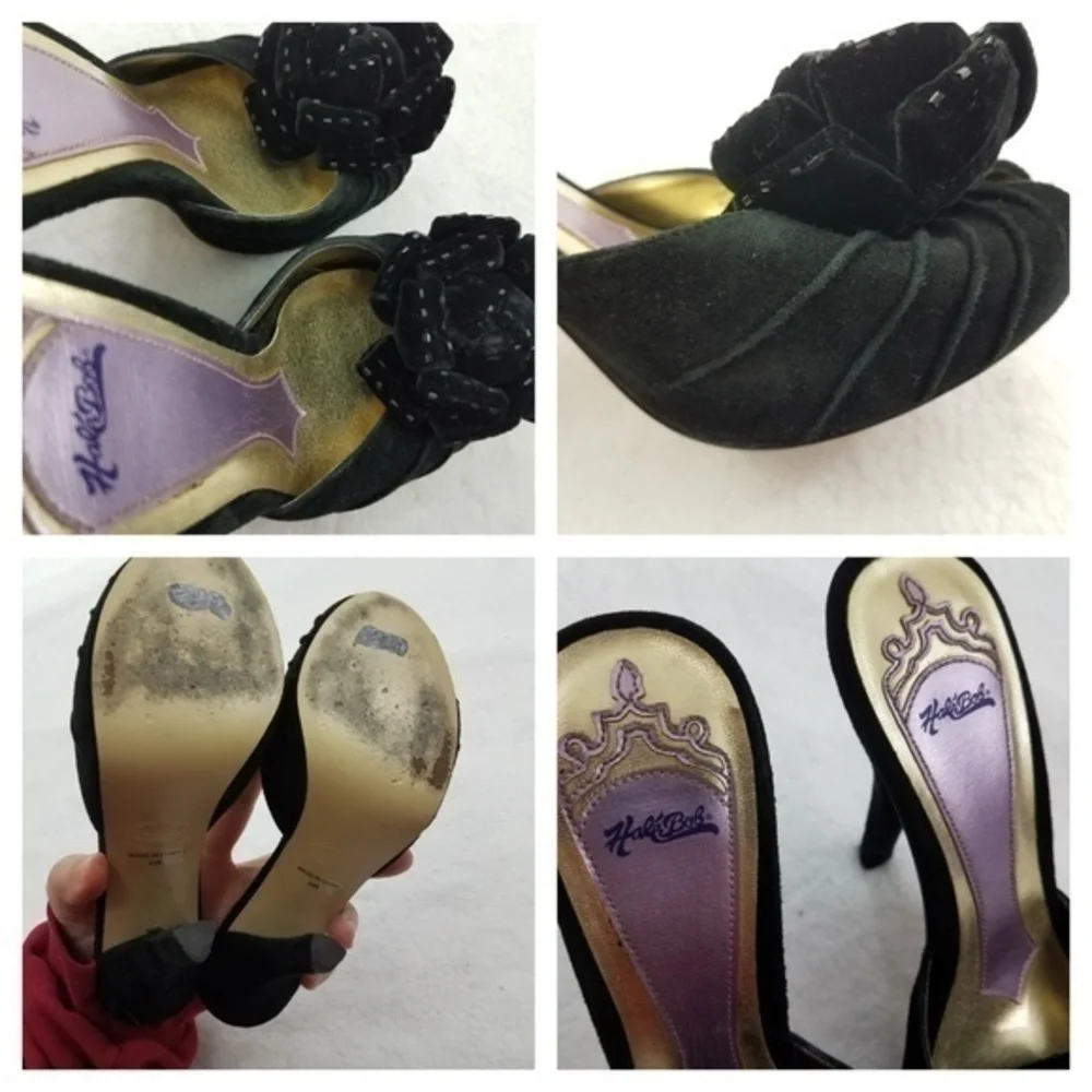Hale Bob Size 6.5 Suede Heel‎ Shoes Womens Black Fl